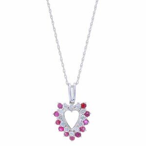 White Gold Ruby Diamond Heart Pendant Necklace 16 1/4" - 14k Round 1.36ctw Love